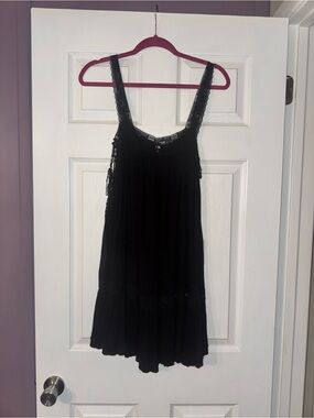 Free People Black Mini Dress with Lace Straps